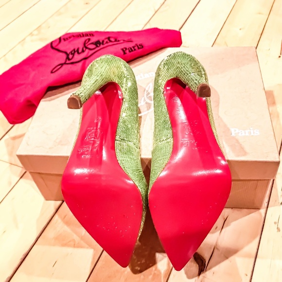 christian louboutin Green sequin heels